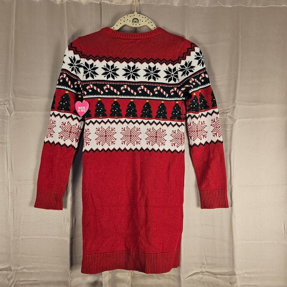 NWT The Children's Place Girls Red Fair Isle Christmas Sweater Dress 7 8 - Picture 2 of 5
